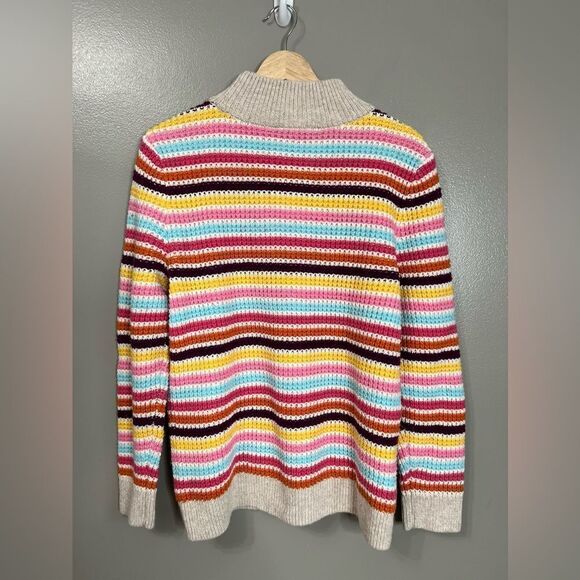 Talbots MOCKNECK SWEATER - HAPPY STRIPE size medium petite chunky crochet knit - Picture 3 of 6